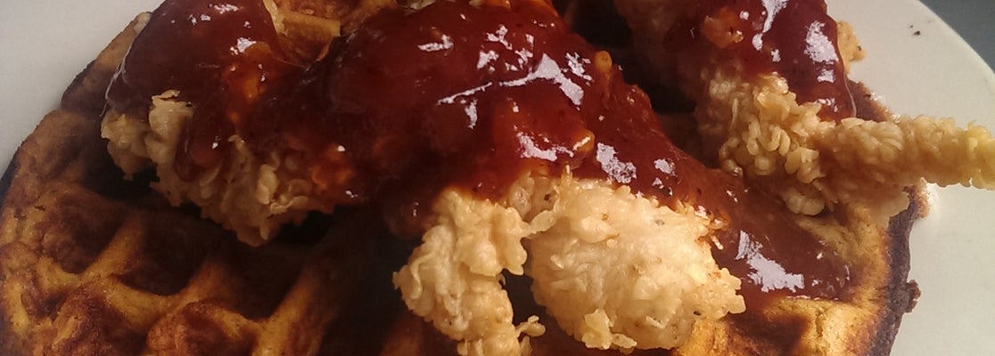 amazing breakfast options  chicken and waffles is too good