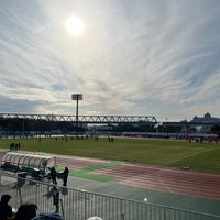 Photo taken at Yumenoshima Stadium by Miu M. on 1/21/2023
