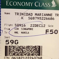 Photo taken at SQ916 SIN-MNL / Singapore Airlines by Trina T. on 12/22/2012