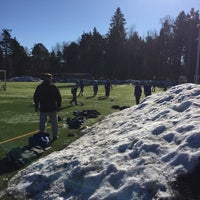 Photo taken at Lehtikuusentien jalkapallokenttä by Juho T. on 3/15/2015