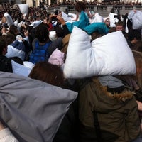 Photo taken at WORLD PILLOW FIGHT DAY by Jakhongir N. on 4/6/2013