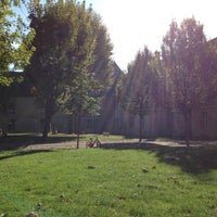 Photo taken at Jardin de l&#39;Hôpital Saint-Louis by Benjamin B. on 10/19/2014