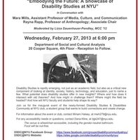 2/27/2013에 NYU Disability Studies and Disabilities Community님이 NYU Disability Studies and Disabilities Community에서 찍은 사진