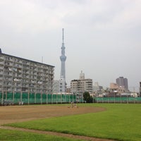 Photo taken at 亀戸野球場 by Masahiro K. on 7/13/2013