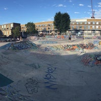 Photo taken at Stockwell Skatepark (Brixton Bowls) by Andrew L. on 8/21/2015