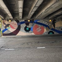 Photo taken at Belmont Ave Underpass Mural by Scott Kleinberg on 10/26/2018