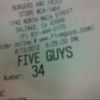 Photo taken at Five Guys Burgers &amp;amp; Fries by Brian K. on 8/14/2012