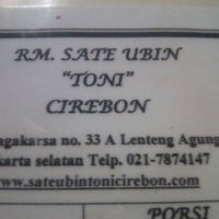 Photo taken at Sate Ubin Toni Cirebon by Andiamor on 9/5/2011