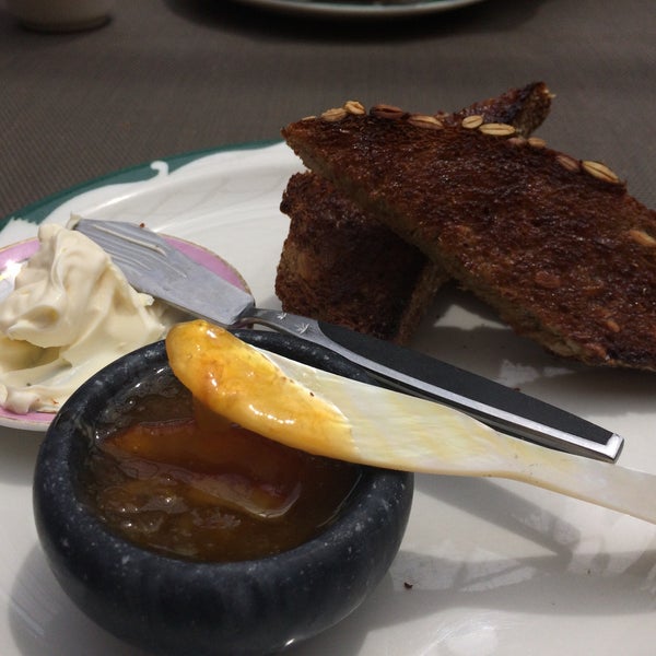 Protein toast with mascarpone cheese and orange apricot marmalade- so good!