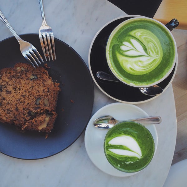 Matcha latte and cortado tasted very similar - both delicious not matcha-y enough. Banana bread moist with lots of walnuts. Be prepared to stand around on a Sunday aft, not enough seats.