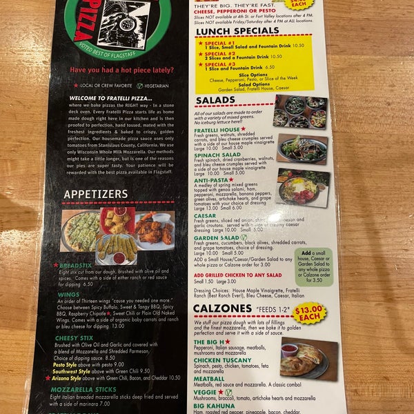 Fratelli Pizza Downtown Flagstaff 119 W Phoenix Ave