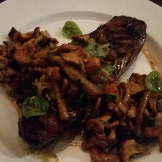The NY steak with mushrooms is delicious!