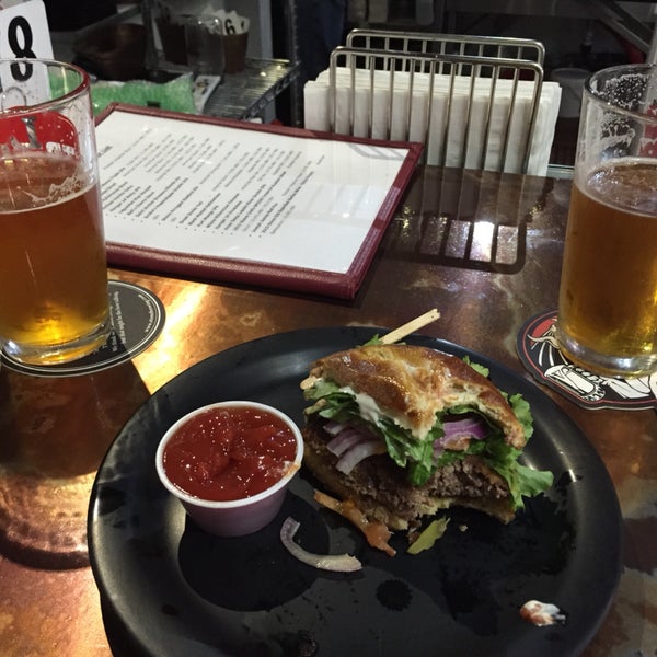 If they still have it, try the Lupulin River DIPA from Knee Deep. Very good. We built a fairly basic burger with their pretzel roll and it was possibly the best burger I've ever had.
