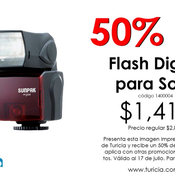 Promociones de la semana: Flash de Zapata caliente Sunpak para Sony 50% off Hasta Domingo 19 de julio www.turicia.com