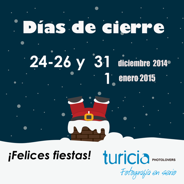Photolovers, los días 24, 25, 26 y 31 de diciembre, así como el 1 de enero Turicia no abrirá sus puertas. Los demás días el horario de servicio es regular de 9 a 18 hrs.  www.turicia.com