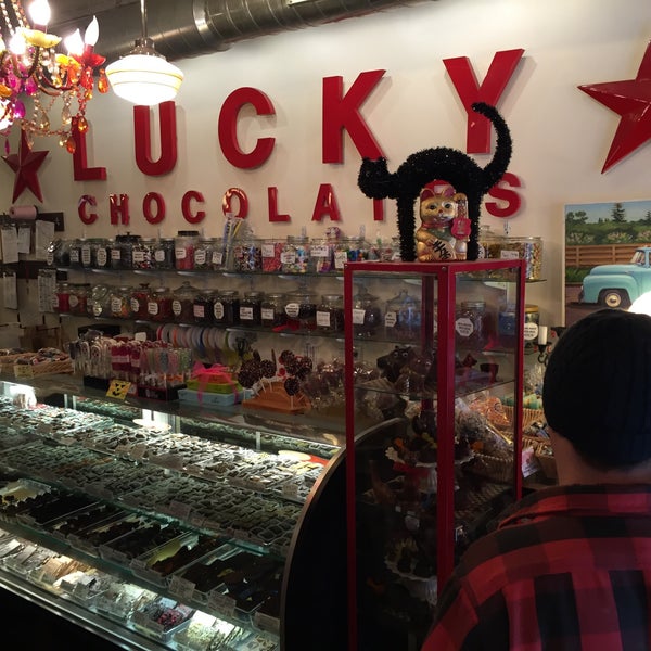 Photo taken at Lucky Chocolates, Artisan Sweets And Espresso by Paul K. on 10/24/2015