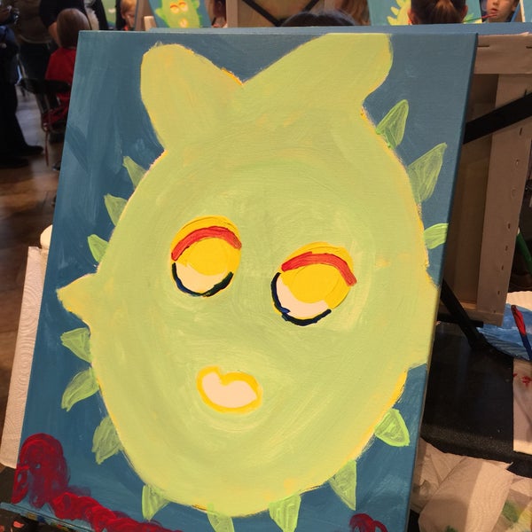 Painting blowfish at the Awesome Pinot's Palette.