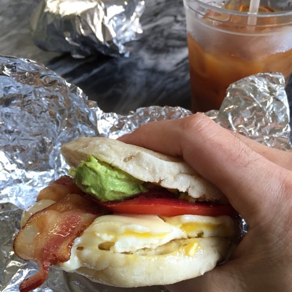 egg sandwich with avocado, tomato and bacon!