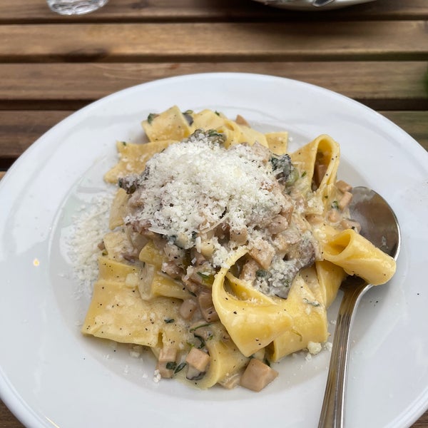 The pasta is made fresh and the Pappardelle ai Fungi was delicious!