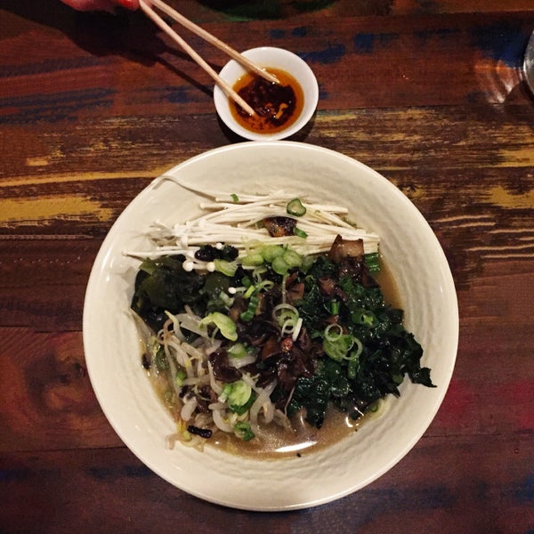 Go for Sunday-night ramen, it's super fresh, vegan, three noodle options and two broth options, all overflowing with greens and goodness.