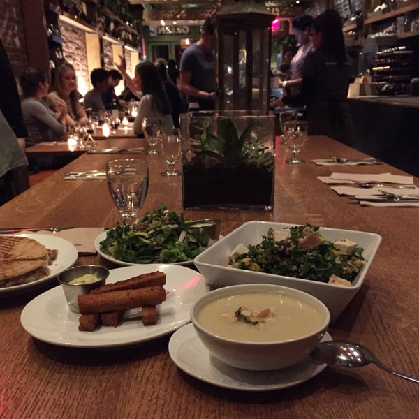 The kale salad and the grilled cheese panini are good; the soup and the chickpea fries were meh; ambiance is great