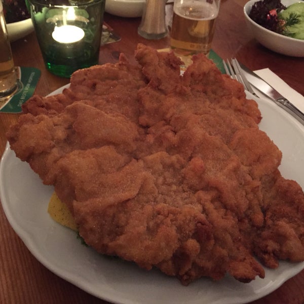 A little pricey, but the schnitzel Is amazing and HUGE. Actually, you get two!!