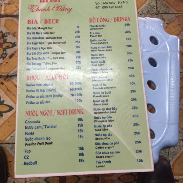 Menu Và Bảng Giá