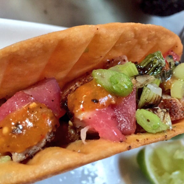 It's a little pricey at $5.50, but the ahi tuna taco is terrific.