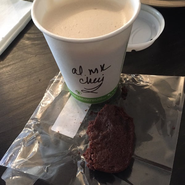Chai tea latte with almond milk | gluten and dairy free brownie. So delicious!