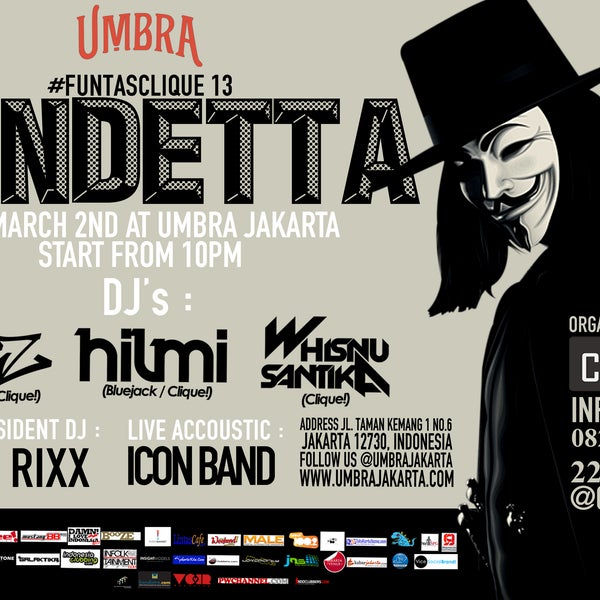 Vendetta Sat.March 2nd 10PM @umbrajakarta #kemang 29E57D8C http://twitpic.com/c6n8av #FUNTASCLIQUE! #jakarta #jkt #event #JakSel