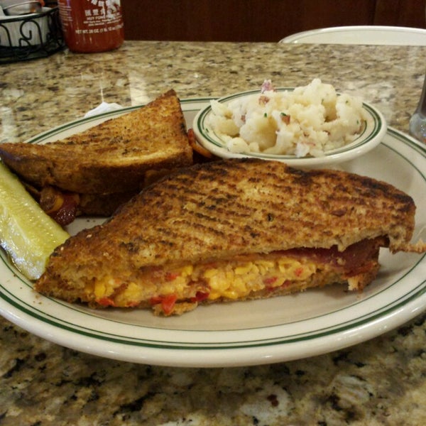 Percival's Grilled Pimento Cheese Sandwich with Smashed Potatoes. Go ahead and add the bacon to the sandwich, you'll thank me later.