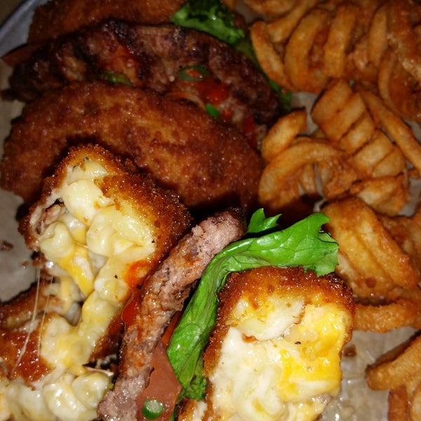 The Mac and cheese burger is to die for! The bun is actually fried Mac and cheese. Ashley tried the hottie burger which has four peppers in it.:-) :-) :-) :-)