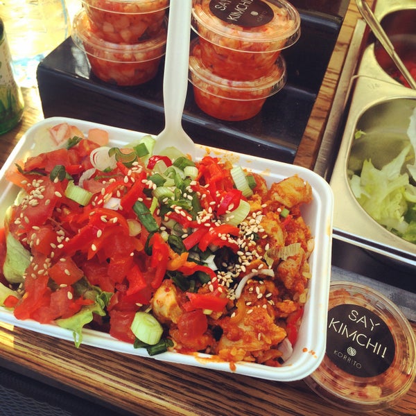 Kimchi! Go for rice or salad box for a gluten free option! Great work lunch on a Friday!