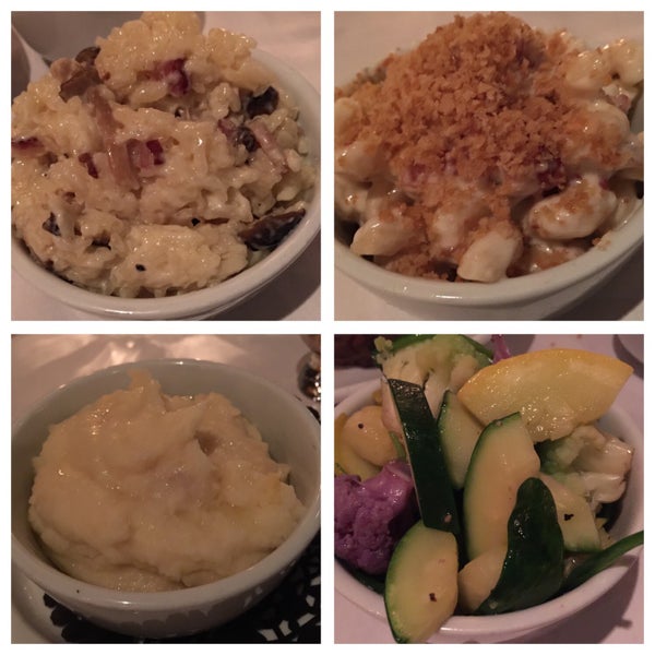 Mushroom risotto, bacon truffle Mac and cheese, truffle mashed potatoes, mixed veggies. All worth ordering and can't go wrong.