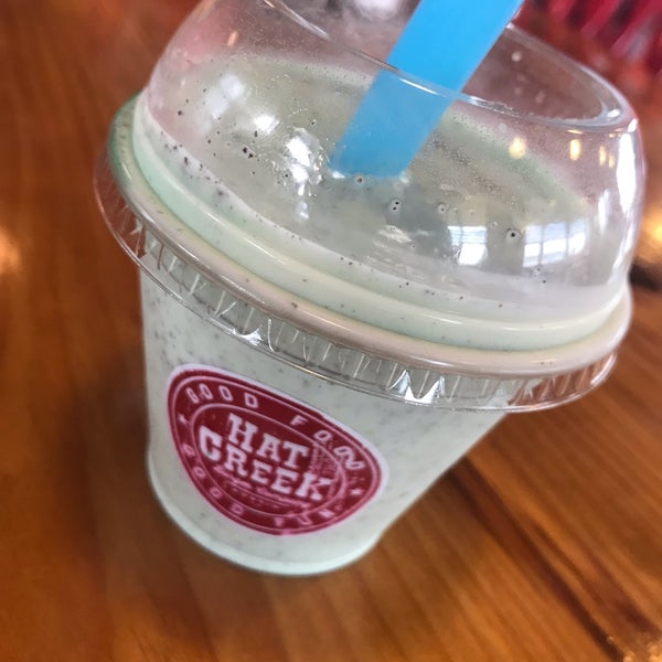 Grasshopper milkshake. Mint and Oreo. Not overly sweet great thickness with a fat straw.