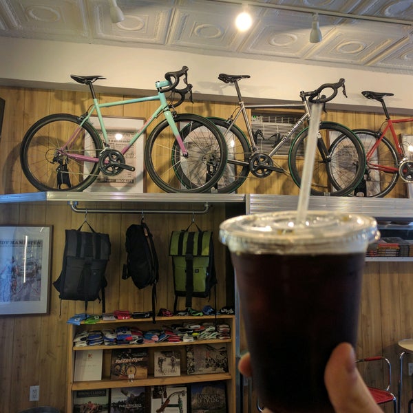 Awesome coffee shop / bike shop. Great iced coffee (they use La Calombe beans)