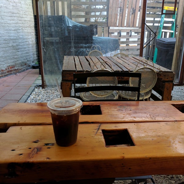 Awesome backyard seating and iced coffee