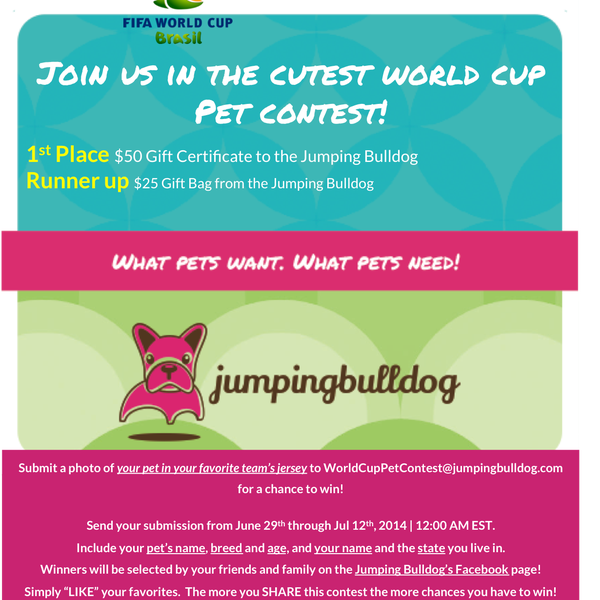 Let's pick the cutest pet in a soccer jersey! The MORE you SHARE this contest the GREATER the chances for you to WIN....Let's get ready toooo rrrrrrrrrrrrumble!!!