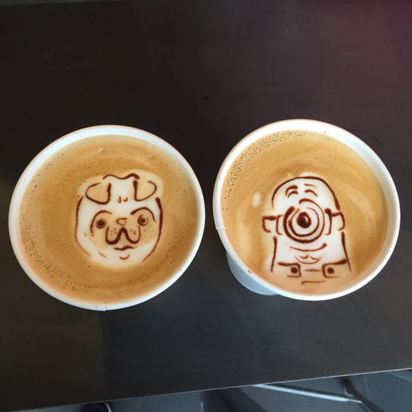Amazing latte art.  The non fat latte was great.