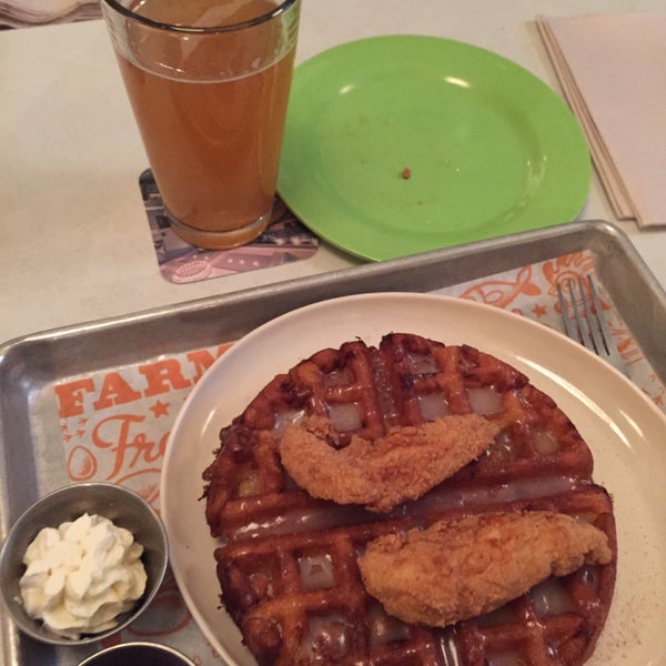 Get the chicken on the waffles. It's prt of the experience. I also had a Belgian white beer.