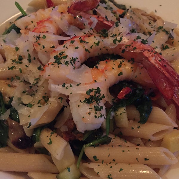 If in the mood for pasta and shrimp, the Penne Primavera with Grilled Shrimp wins.  Replace it with Salmon or Chicken if you prefer.