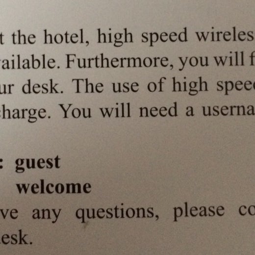 Internet. User: guest pass: welcome