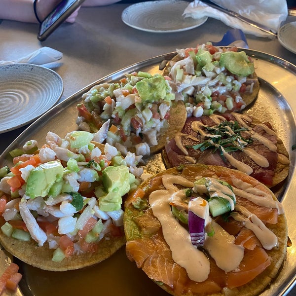 Tostado ceviche sampler is awesome (tuna and salmon almost taste like sushi). Everything we’ve ordered has been outstanding. Happy hour all day on Monday + Tuesday!