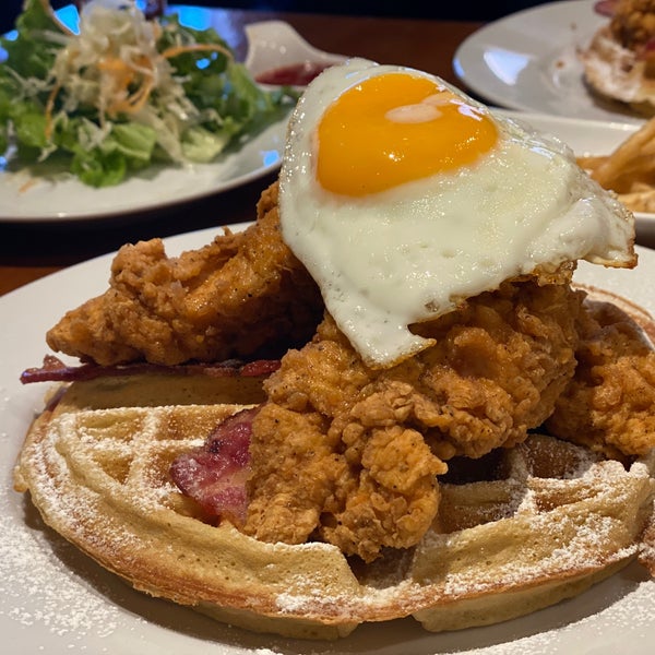 Brunch menu with chicken waffle is real American !