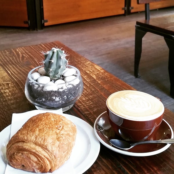 Perfect little latte, and perfect little chocolate croissant.