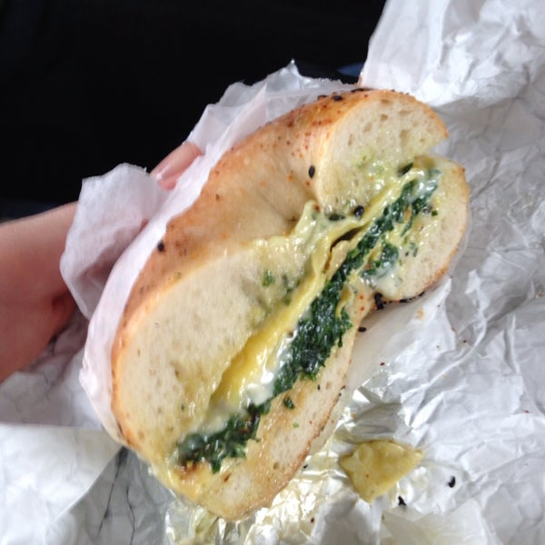 Tomagashi bagel + egg cheese + kale. Also kimchi cream cheese is really tasty