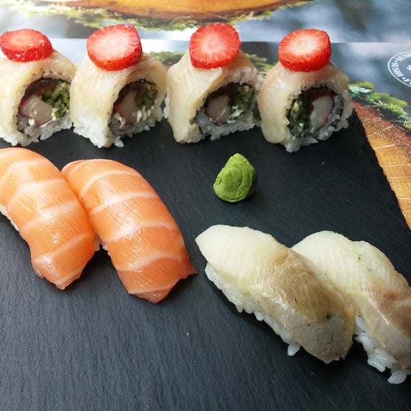 Salmon and herring Nigiri. Chocolate cake oh so good. Try the trout roll with strawberries