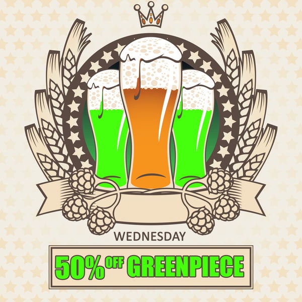 WEDNESDAY - Green day! 50% off for our craft beer GreenPiece from 5pm-8pm, Applicable on all sizes. ‪#‎beerfestsg‬ ‪#‎Craftbeersg‬ ‪#‎craftbeer‬ ‪#‎lifeisdeliciousinsingapore‬ ‪