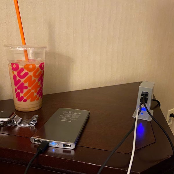 Bring a USB hub for your devices for charging.  This Embassy Suites is clean and presentable, but it is like you stepped into 1995.  Only the alarm clock had a USB outlet.