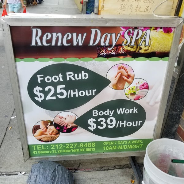 Renew Day Spa on Bowery in Chinatown is my go-to massage place.  $39/hr body massage + 20% min tip.  $54/hr body + 30min foot + 20% min tip.  Recommend Steven (Wed-Mon) if your muscles are calcified.